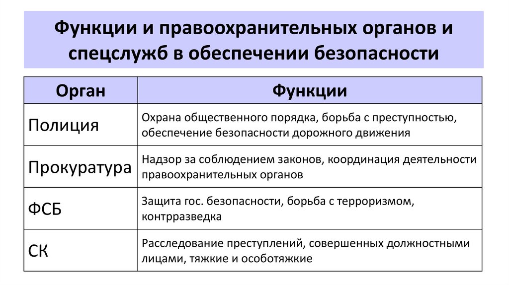Функции и правоохранительных органов и спецслужб в обеспечении безопасности