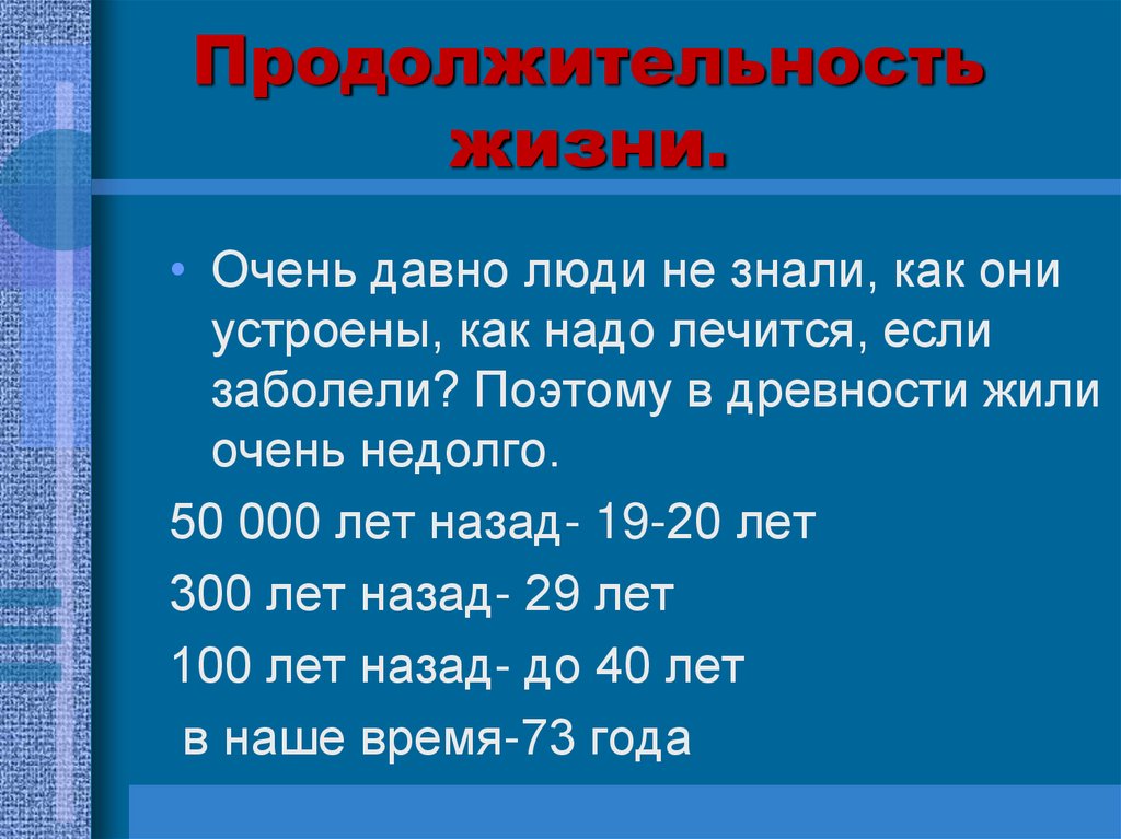 Продолжительность жизни.