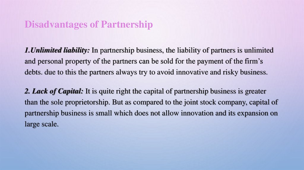 Disadvantages of Partnership