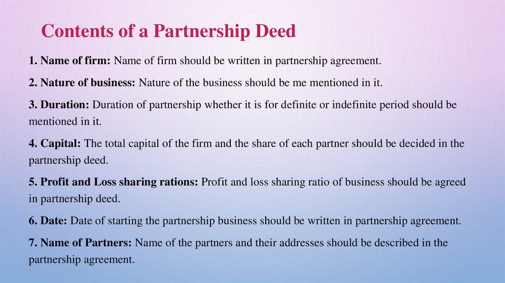 Contents of a Partnership Deed