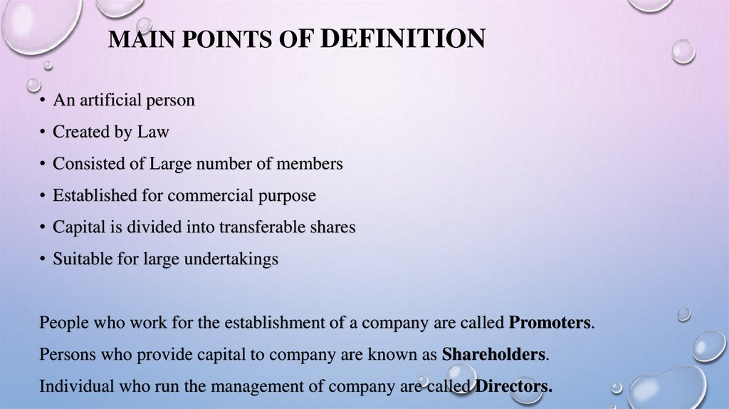Main Points of Definition