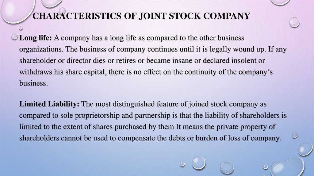 Characteristics of Joint Stock Company