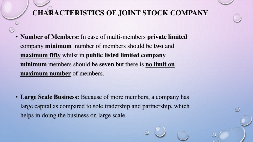 Characteristics of Joint Stock Company