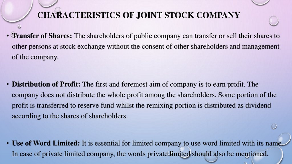 Characteristics of Joint Stock Company
