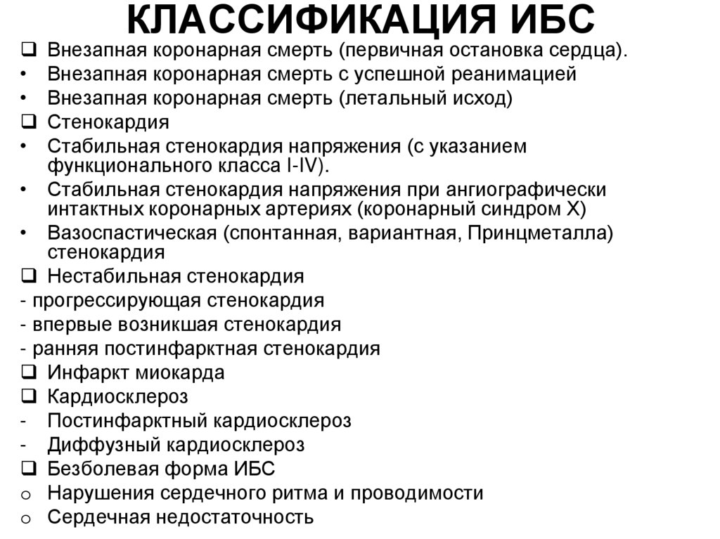КЛАССИФИКАЦИЯ ИБС