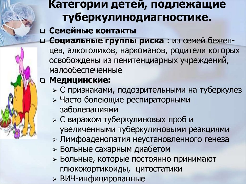 Категории детей, подлежащие туберкулинодиагностике.