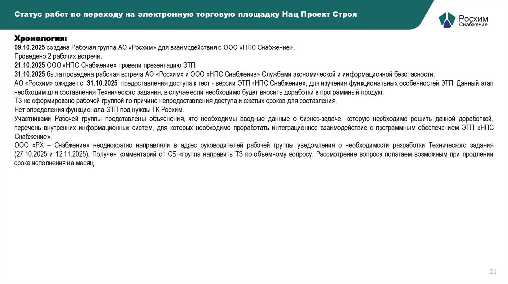 Статус работ по переходу на электронную торговую площадку Нац Проект Строя