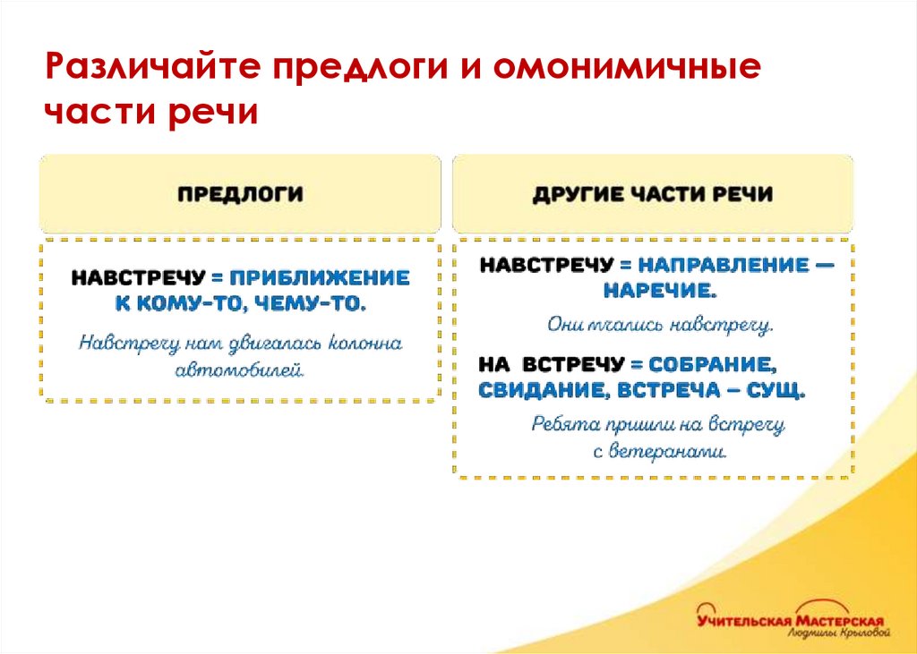 Различайте предлоги и омонимичные части речи