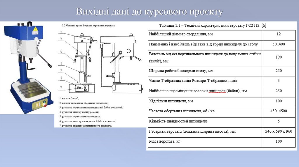 Вихідні дані до курсового проєкту