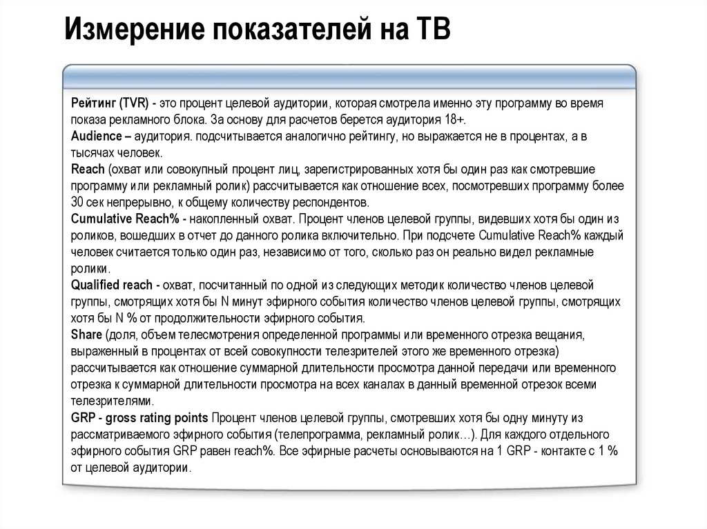 Измерение показателей на ТВ
