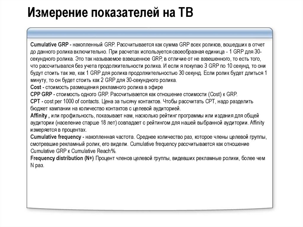 Измерение показателей на ТВ