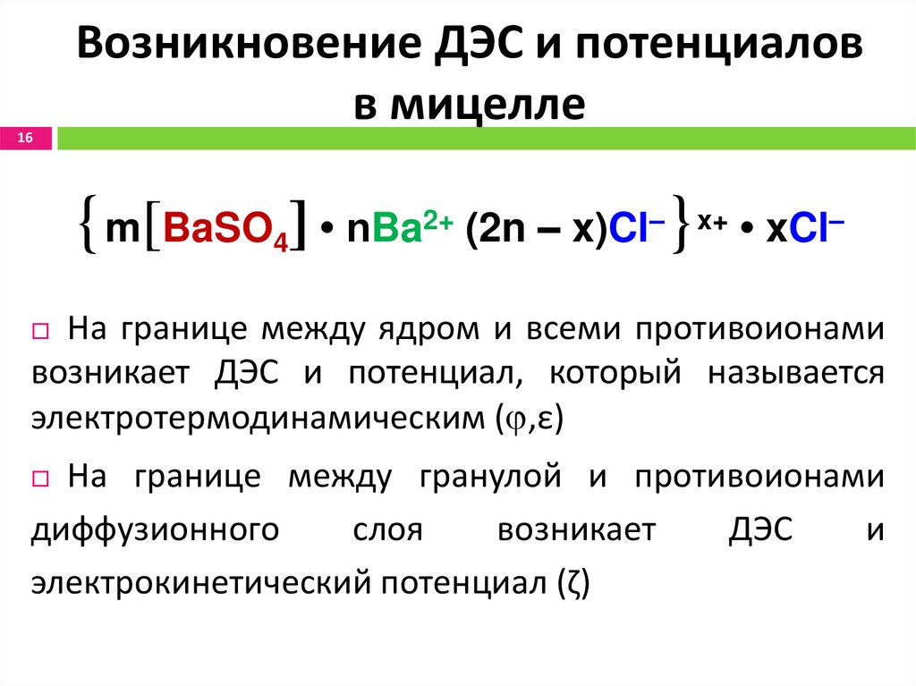 Возникновение ДЭС и потенциалов в мицелле