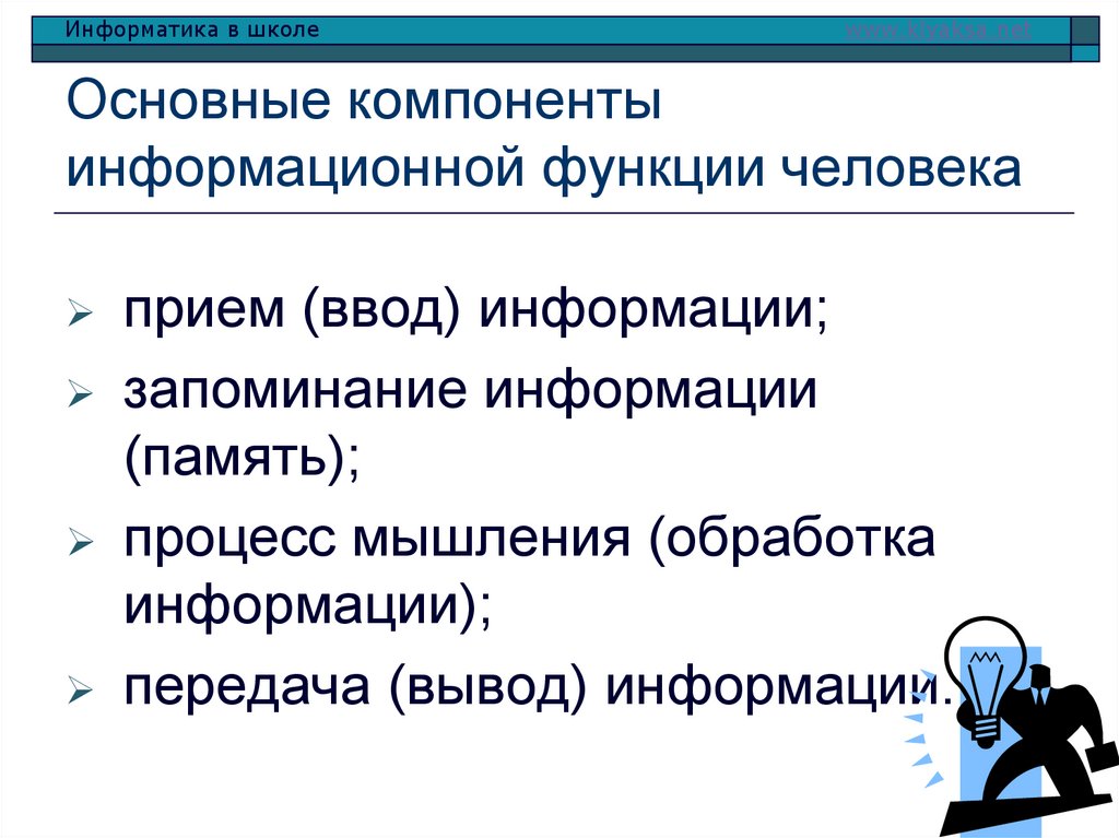 Основные компоненты информационной функции человека