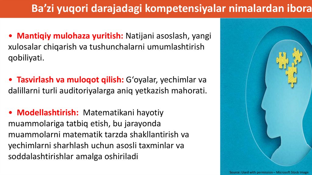 Ba’zi yuqori darajadagi kompetensiyalar nimalardan iborat?