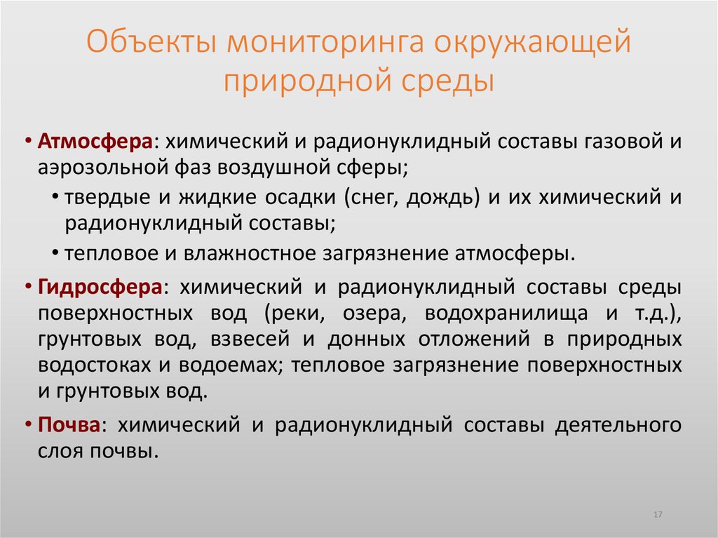 Объекты мониторинга окружающей природной среды