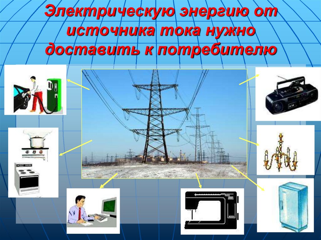 Электрическую энергию от источника тока нужно доставить к потребителю