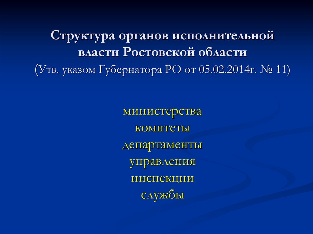 Структура органов исполнительной власти Ростовской области (Утв. указом Губернатора РО от 05.02.2014г. № 11) министерства