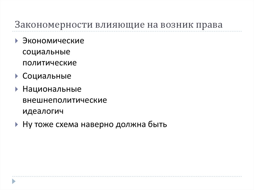 Закономерности влияющие на возник права