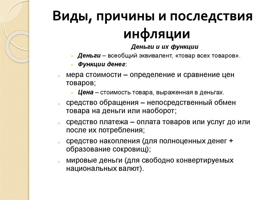 Виды, причины и последствия инфляции