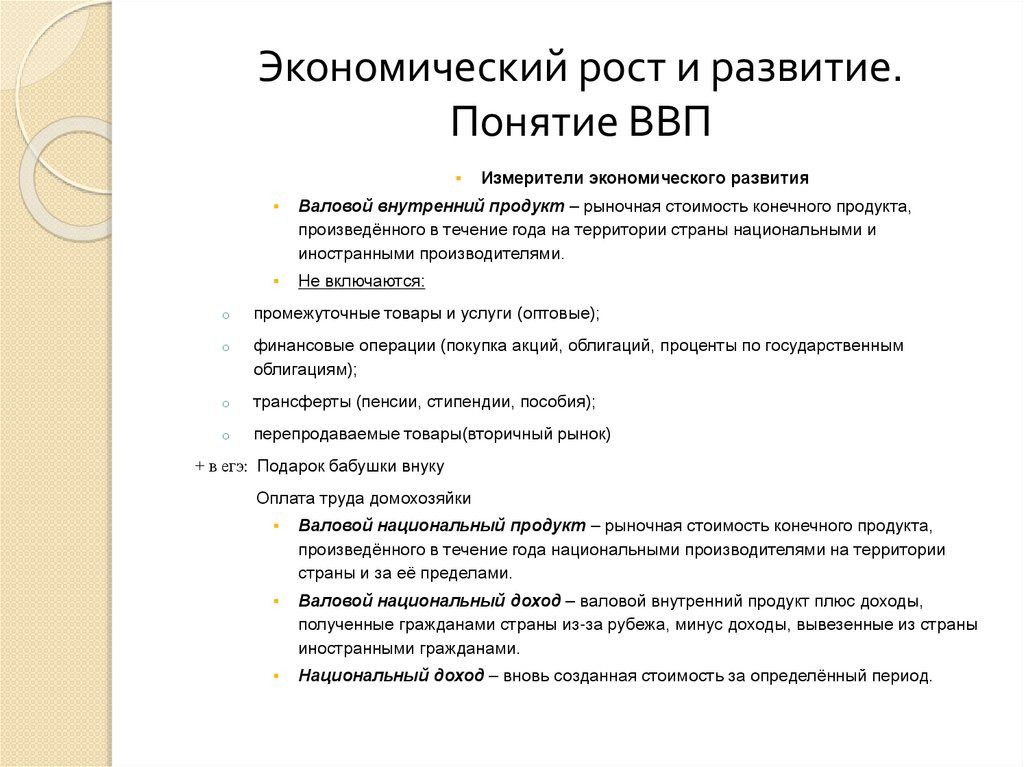 Экономический рост и развитие. Понятие ВВП