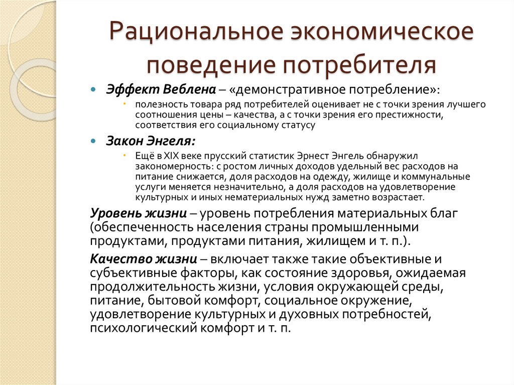 Рациональное экономическое поведение потребителя