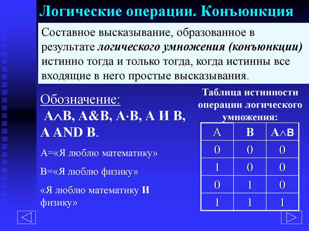 Логические операции. Конъюнкция
