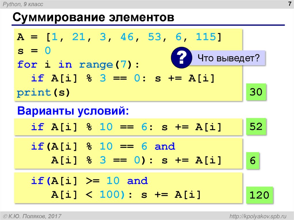 Суммирование элементов