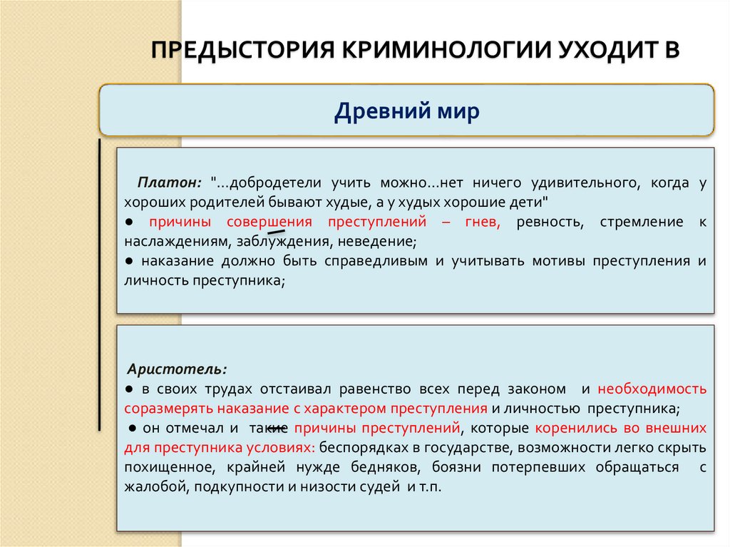 Предыстория криминологии уходит в далекое прошлое