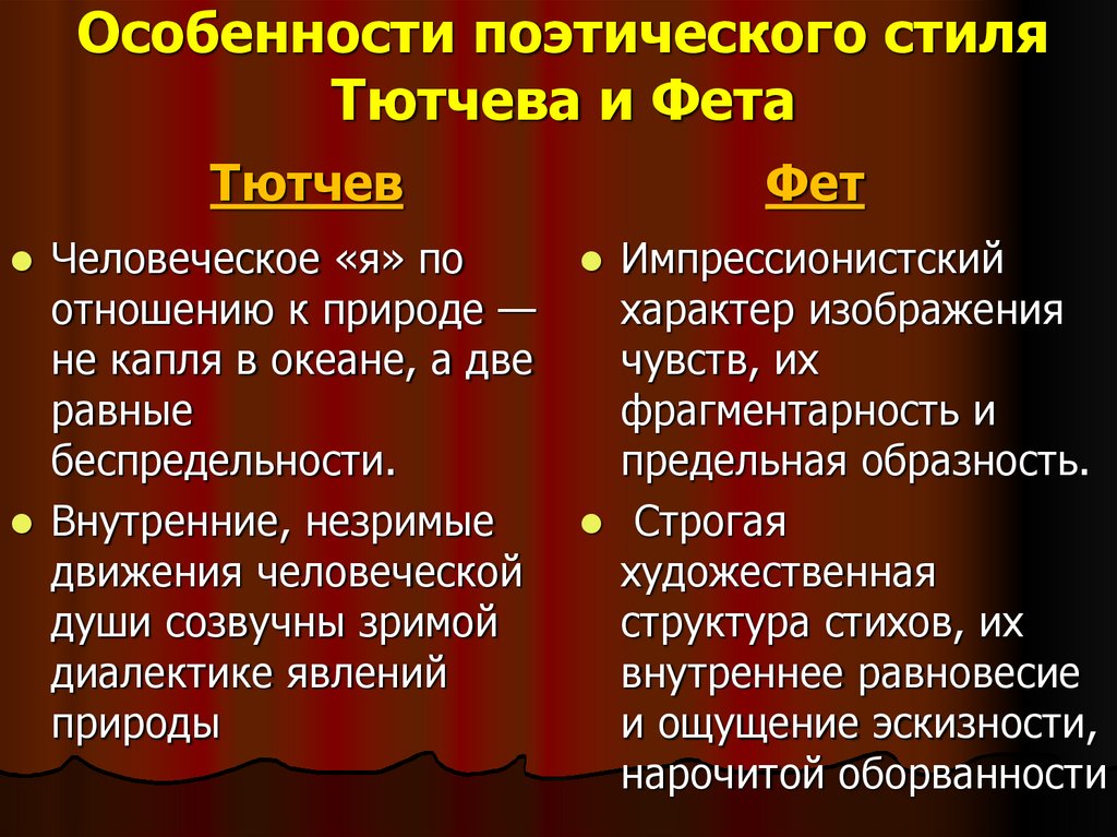 Особенности поэтического стиля Тютчева и Фета