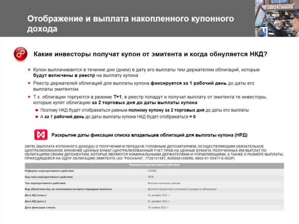 Отображение и выплата накопленного купонного дохода