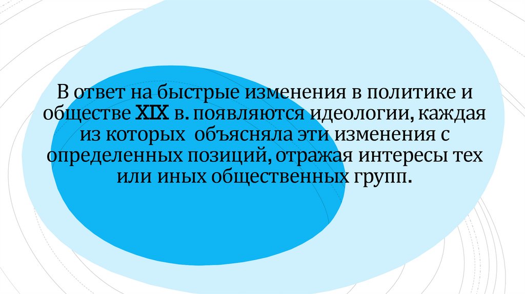 В ответ на быстрые изменения в политике и обществе XIX в. появляются идеологии, каждая из которых объясняла эти изменения с