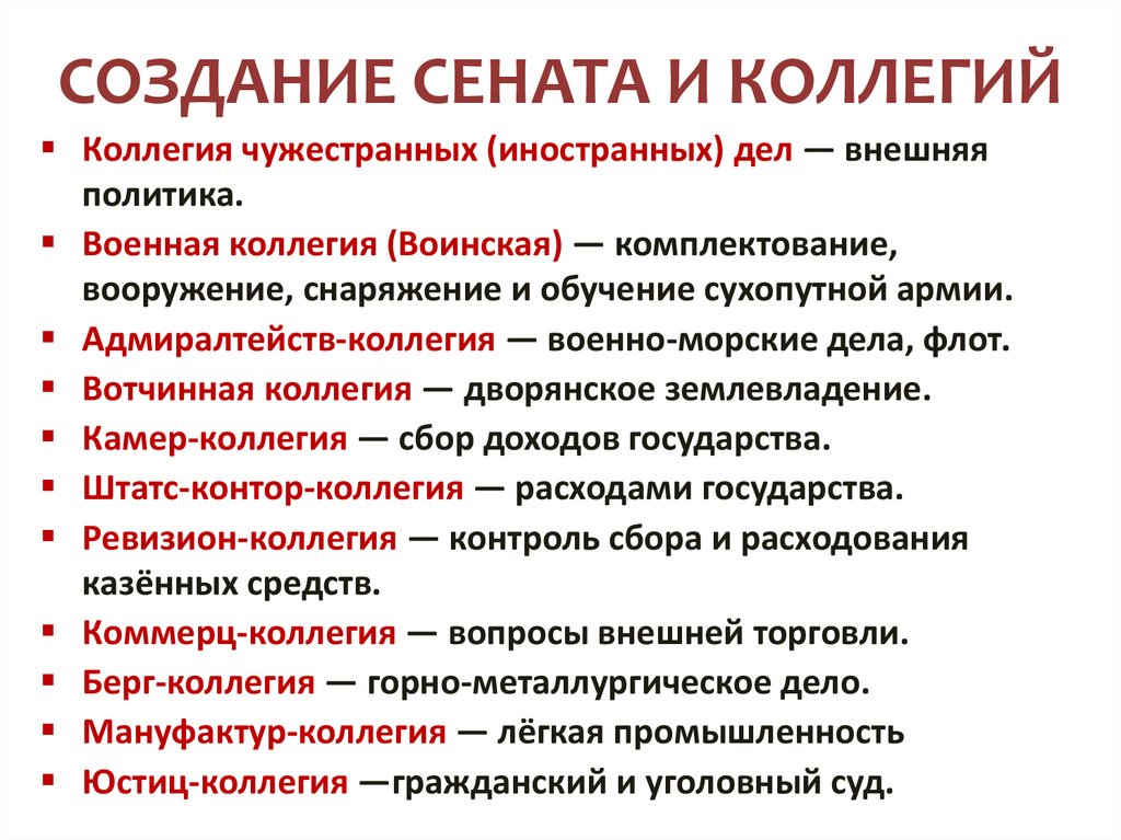 СОЗДАНИЕ СЕНАТА И КОЛЛЕГИЙ