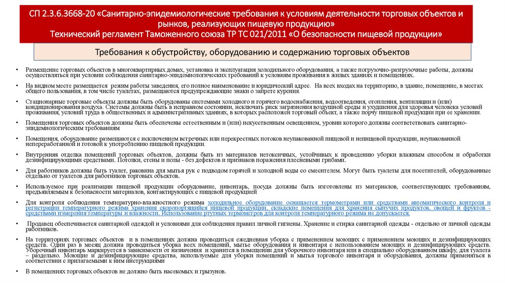 СП 2.3.6.3668-20 «Санитарно-эпидемиологические требования к условиям деятельности торговых объектов и рынков, реализующих