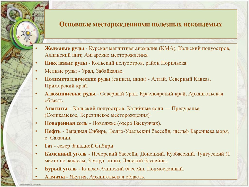 Основные месторождениями полезных ископаемых