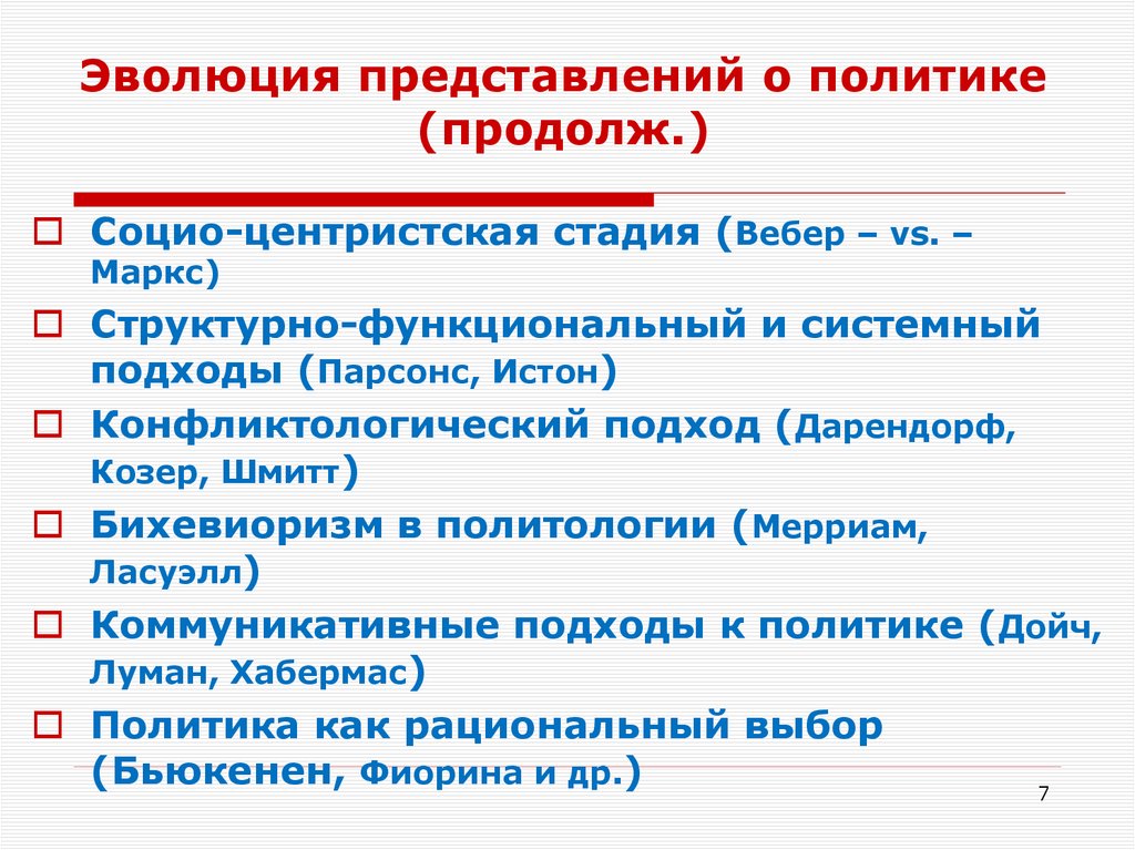 Эволюция представлений о политике (продолж.)