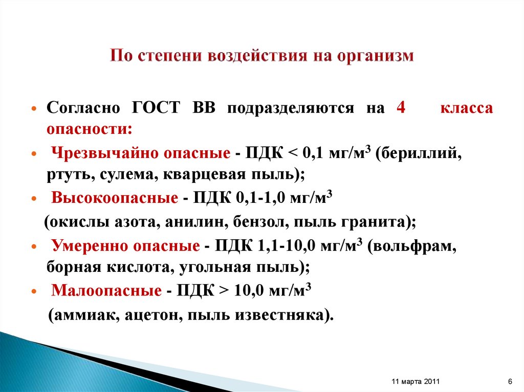 По степени воздействия на организм