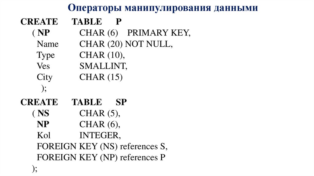 Операторы манипулирования данными