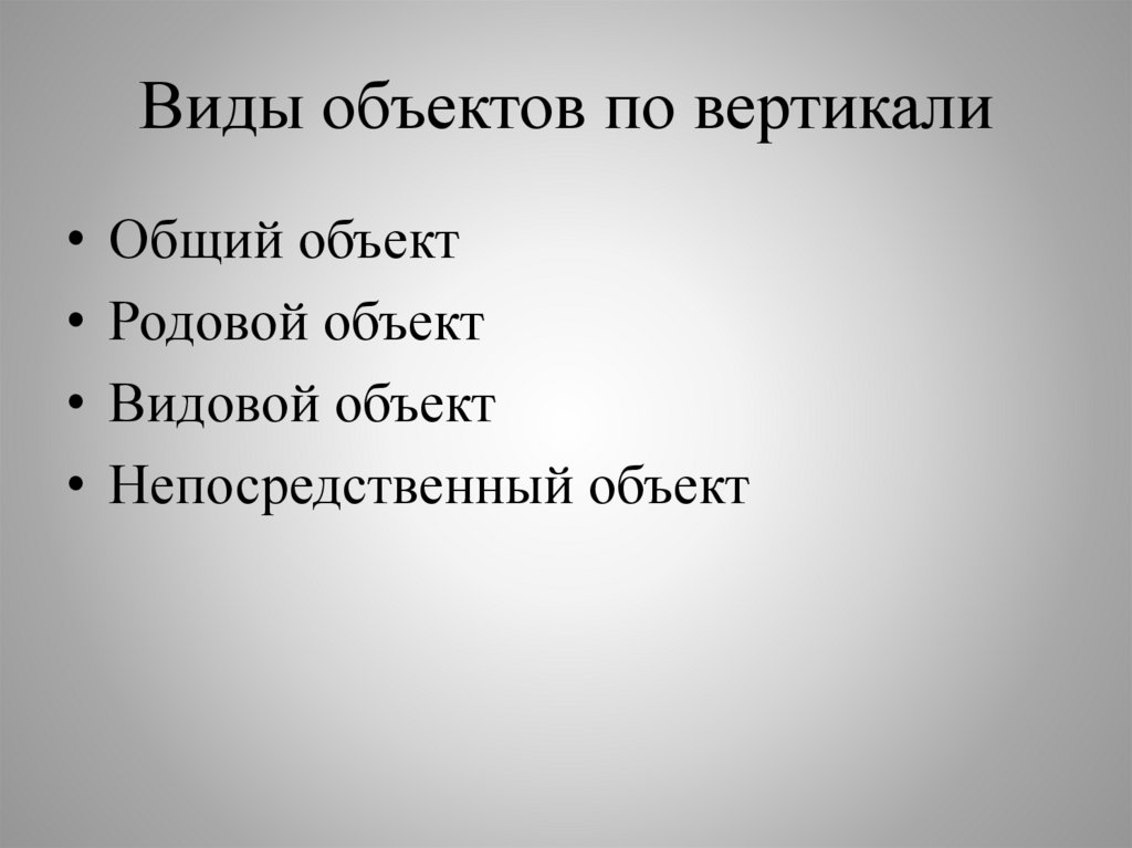 Виды объектов по вертикали