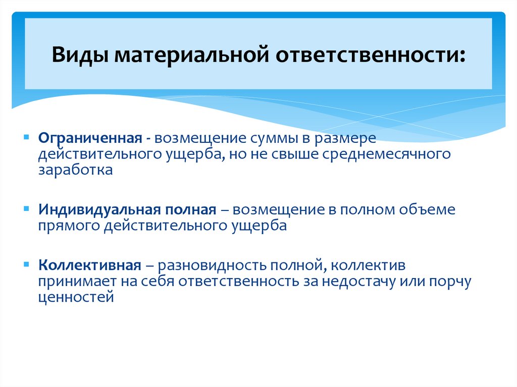 Виды материальной ответственности: