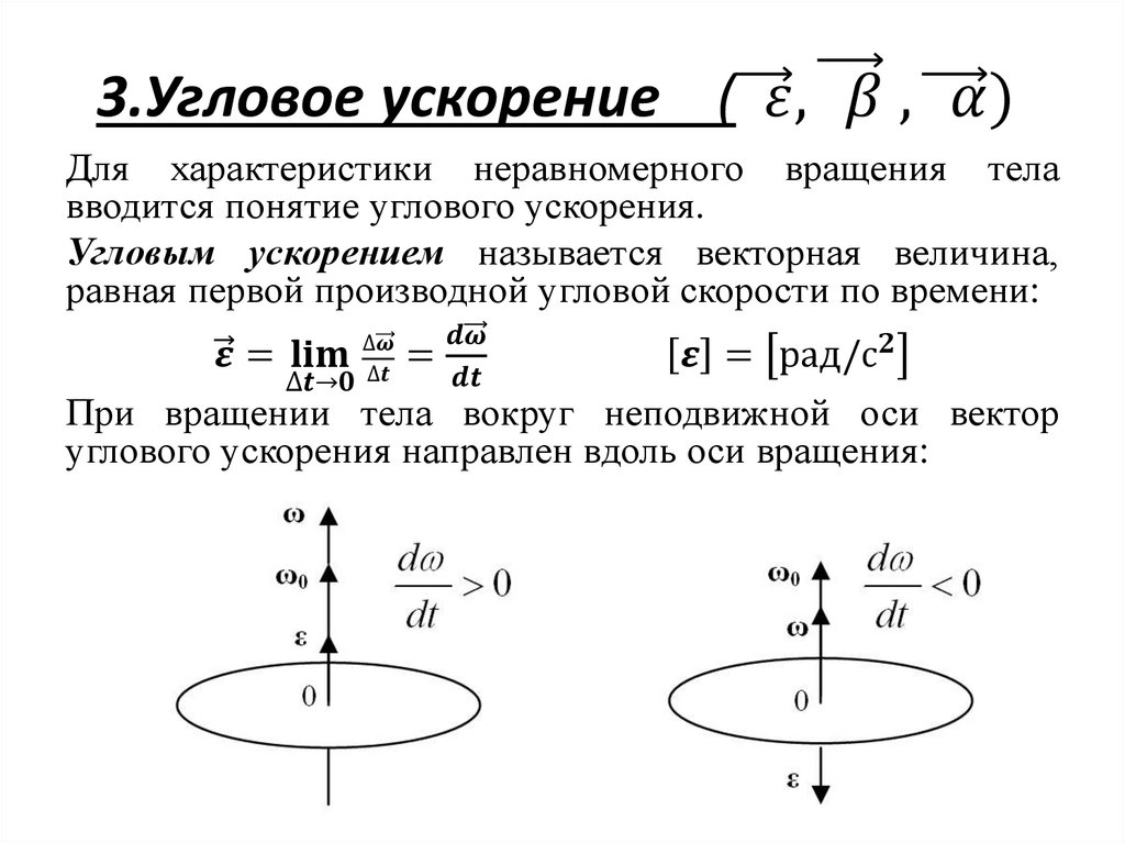3.Угловое ускорение (( ε) ⃗, ( β) ⃗ ,( α) ⃗)