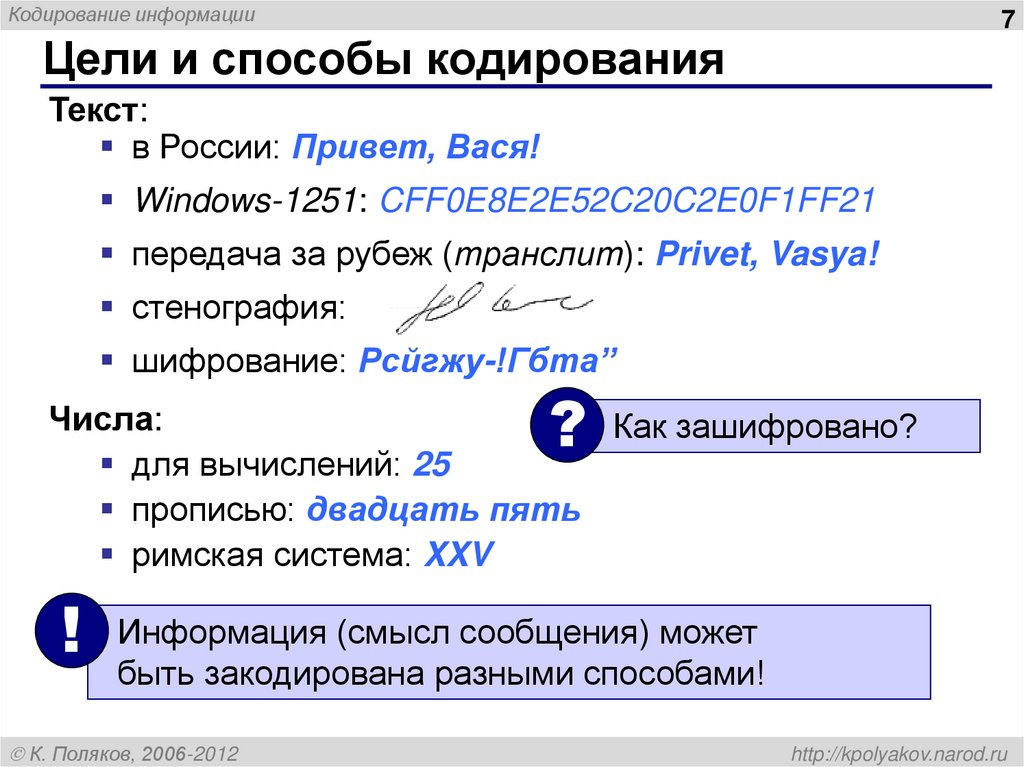 Цели и способы кодирования