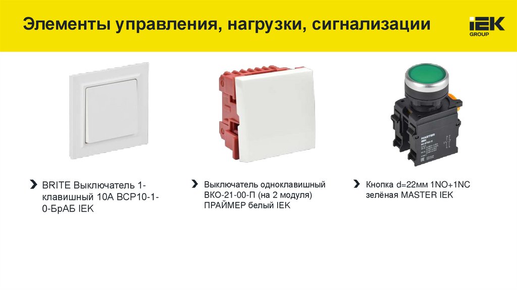 Элементы управления, нагрузки, сигнализации