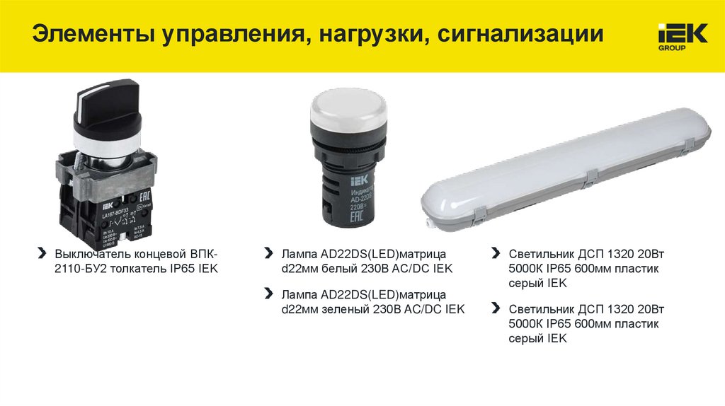 Элементы управления, нагрузки, сигнализации