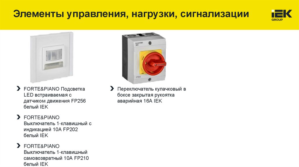 Элементы управления, нагрузки, сигнализации