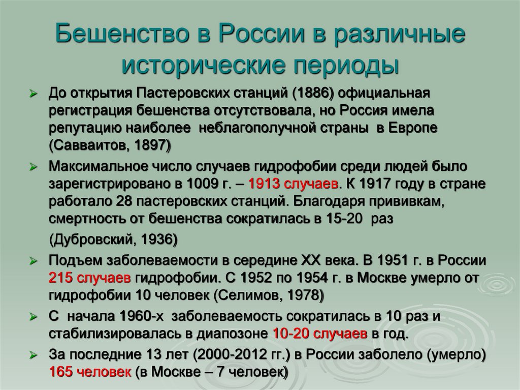 Бешенство в России в различные исторические периоды