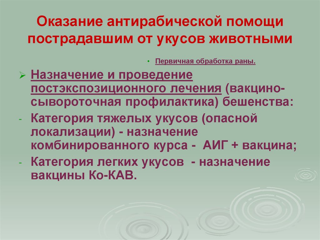 Оказание антирабической помощи пострадавшим от укусов животными