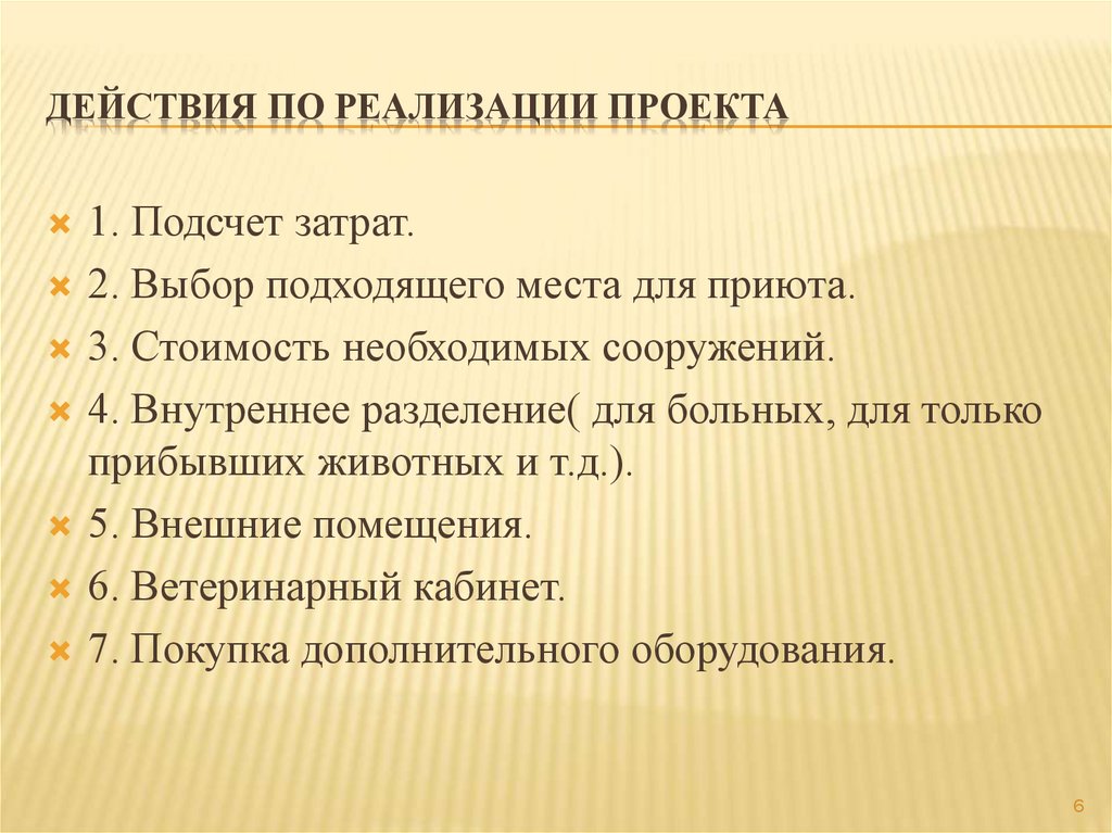Действия по реализации проекта