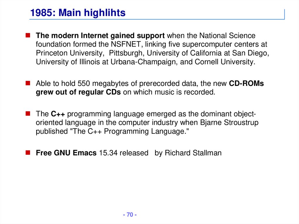 1985: Main highlihts