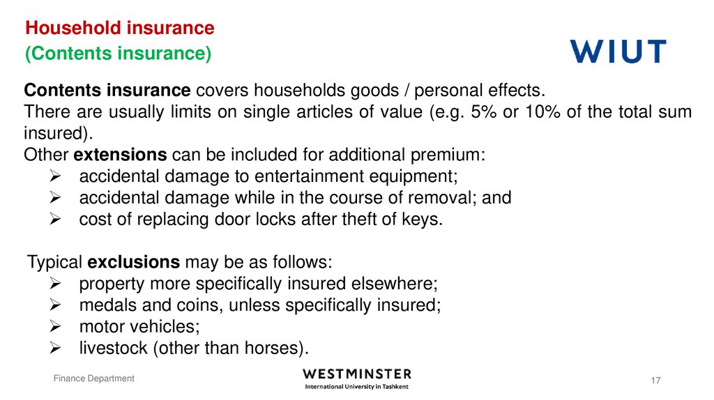 Household insurance (Contents insurance)