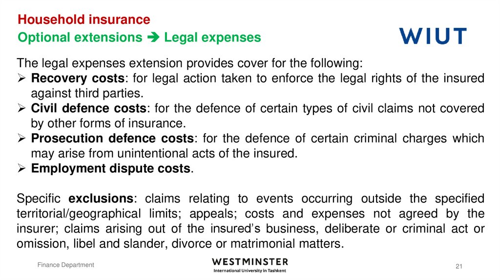 Household insurance Optional extensions  Legal expenses